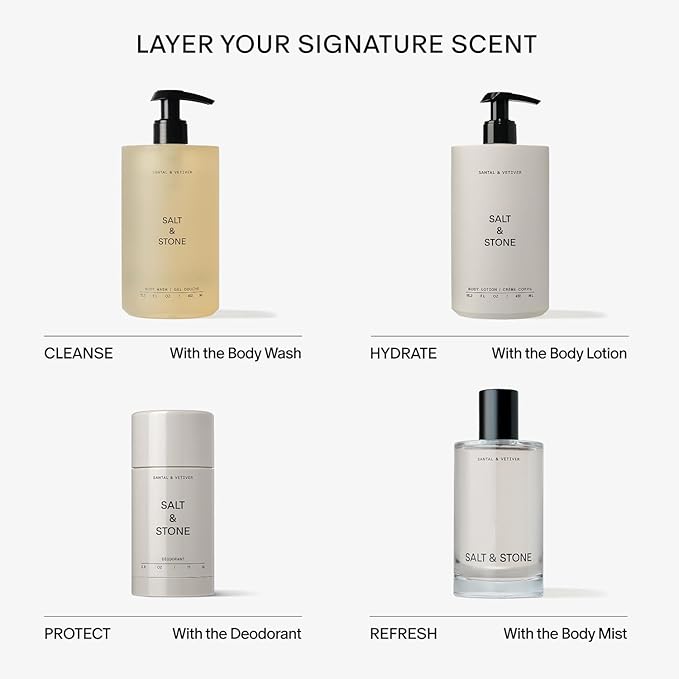 Salt & Stone Body Wash with Antioxidants for Deep Moisture | For Women & Men, Sulfate, Paraben, & Dye Free, Leaving Skin Soft and Hydrated | Santal & Vetiver 15.2 fl oz
