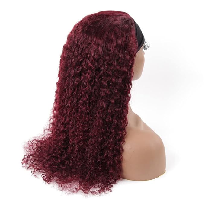 XSY Headband Wig Human Hair 99J Burgundy Deep Wave None Lace Front Wig Human Hair Wigs for Black Women Glueless Wear Go Brazilian Virgin Hair (20inch,Red Burgundy)