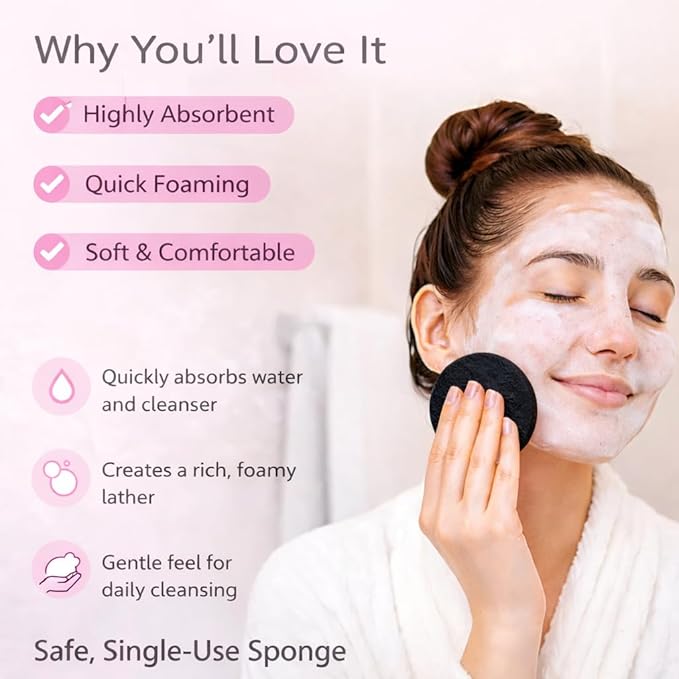 120 PCS Compressed Facial Sponges, Natural Cellulose Face Cleaning Pads, Professional Spa-Grade Makeup Remover Sponges for Daily Cleansing,Compact Travel-Friendly Skincare Essentials (black)