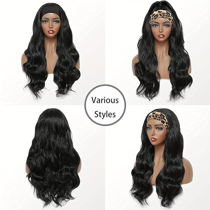 XSY Headband Wig Human Hair Body Wave Brazilian Virgin Hair Wear and Go Half Wigs for Black Women Glueless No Lace Front Wig 150% Density Natural Color 26 Inch