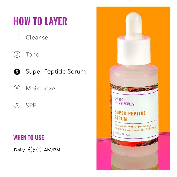 Good Molecules Super Peptide Serum Pack 3 – 1 fl oz / 30 ml Each | Lightweight Facial Serum with Peptides & Copper Tripeptides, Water-Based Skincare