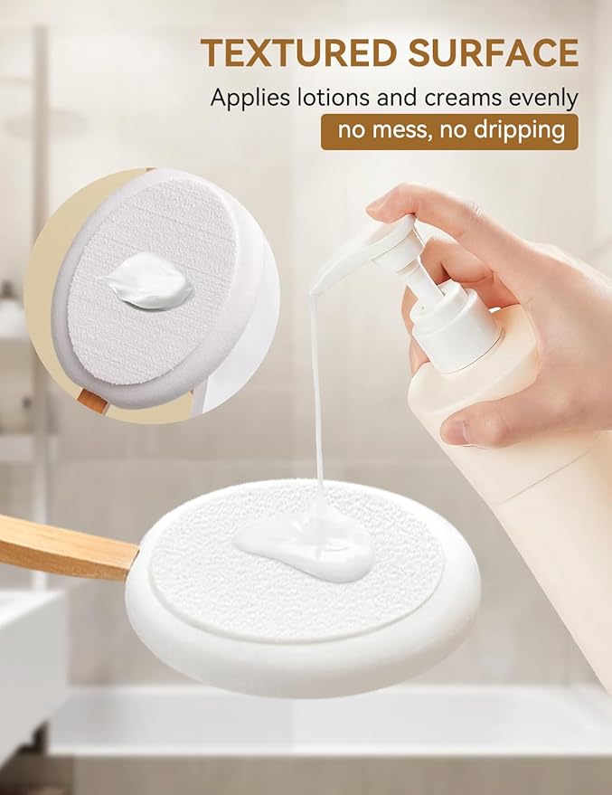 Lotion Applicator for Back, 4 Replacement Pads with 17" Curved Handle, Back Lotion Applicator for Kids, Elderly, Women, with Back Scratcher Skin Cream Medicine Moisturizer Tanner