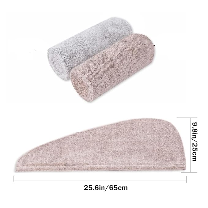 2 Pack Hair Towel Wrap,Rapid Carbon Fiber Hair Drying Towel with Buttons, Microfiber Hair Towel for Drying Curly Hair,Anti-frizz (Star Gray&Star Pink)