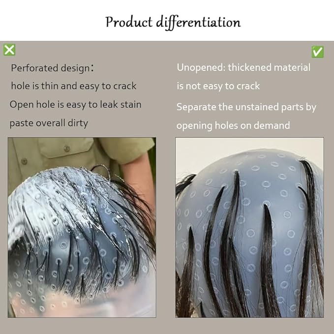 2 Pcs Silicone Hair Coloring Highlighting Cap, Punched Highlight Cap for Hair with Hook,Reusable Pull Through Caps for Hair Coloring, Hair Dye Cap with Hook for Women Men