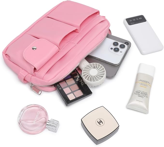 Storage Bag-arge Cosmetic Bag for Women Travel Makeup Bag Zip Up Bag Pure Cotton Canvas Can be Suspended (Pink)