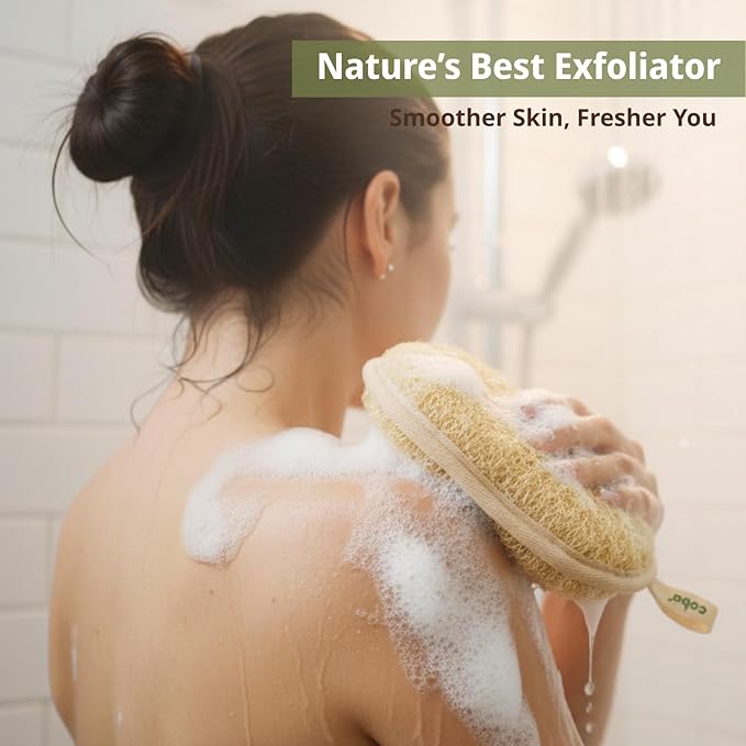Natural Loofah Exfoliating Body & Facial Scrubber Set | 100% Plant-Based Shower Luffa Sponge for Deep Cleansing, Smooth & Glowing Skin | Bath Loofah for Women & Men