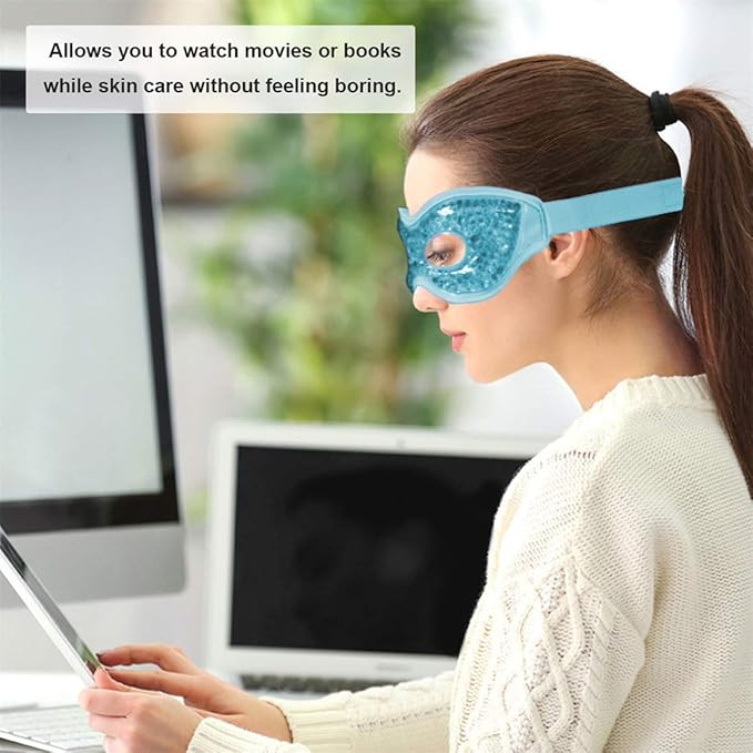 Cooling Gel Eye Mask with Eye Holes, 2 PCS Cold Eye Packs for Puffiness & Swelling, Reusable Hot Cold Compress Heat Ice Gel Pack, Green and Blue