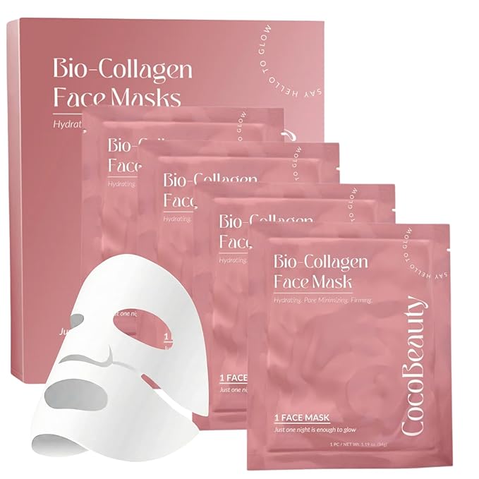 Collagen Sheet Mask – Hydrating Korean Face Mask for Fine Lines & Anti-Aging, Deep Moisture, Radiant Skin Boost, Bio-Collagen Facial Masks (16 Pack)