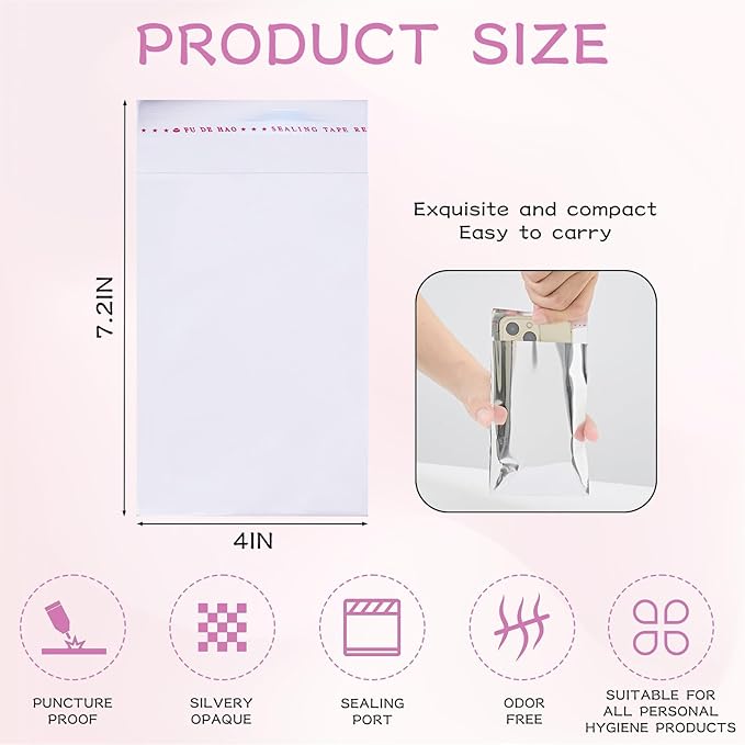 Sanitary Napkin Disposal Bags, 120 Pcs Silver Feminine Sanitary Napkin Storage Bag, Sealed Opaque for Privacy, Block Odors
