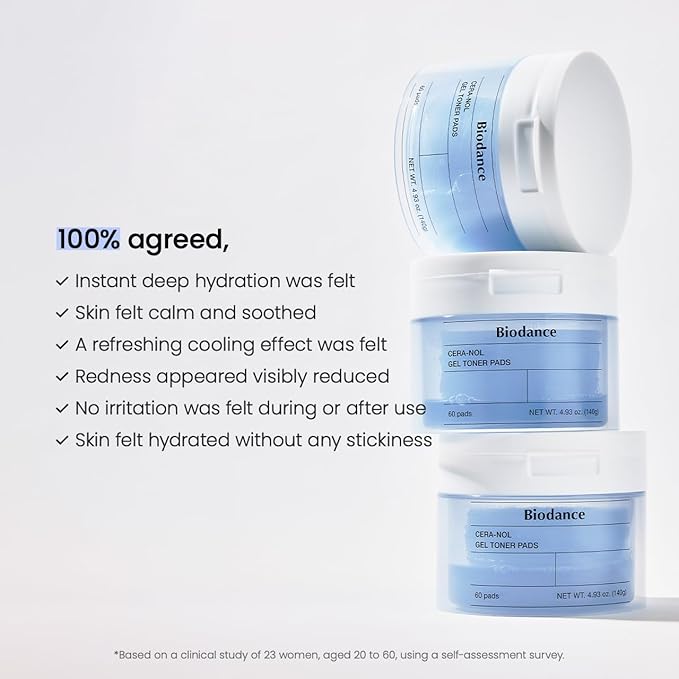 Biodance Cera-NOL Gel Toner Pads, Deep Hydrating & Soothing Toner Pads for Sensitive Skin, Redness Reducing, Mositurizing, Pre-Soaked Pads, Korean Skin Careㅣ4.93 fl.oz.(140g)*60Pads