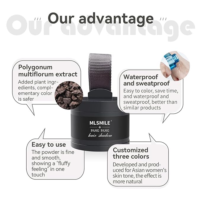 Hairline Powder Hair Root Touch Up - 3 Brush Heads, Instant Cover up Gray Hair, Portable Hair Color Concealer, Women Men's Grey Hair Coverage, Multi-purpose for Eye Shadow & Contouring - Black