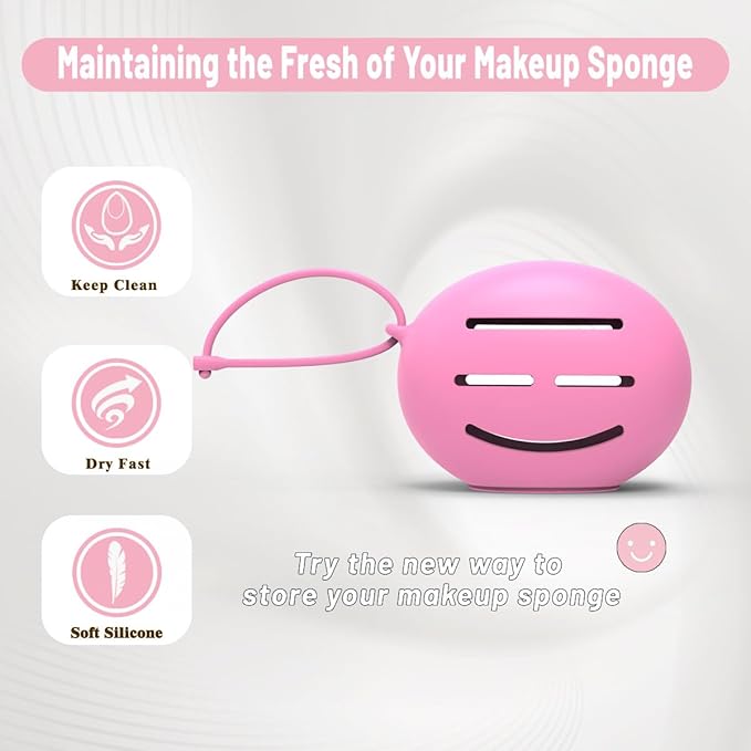 Silicone Makeup Sponge Holder, Triple-Sided Breathable Beauty Blender Case for Travel and Daily Use, Shatterproof Storage, Quick-Drying, and Fits Sponges - Rose