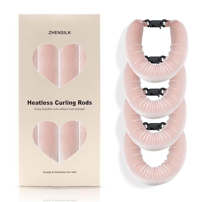 Heatless Hair Curler Set – 4PCS Velvet Overnight Blowout Rods for Heatless Curls, Jumbo Flexible Curling Rods to Sleep In, No Heat Curling Tools for Natural Waves and Curls Pink