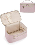 Wandering Nature Makeup Bag, Travel Make Up Organizer Cosmetic Brush Bags Case for Women in Quilted Fabric, Pink, Patent Pending