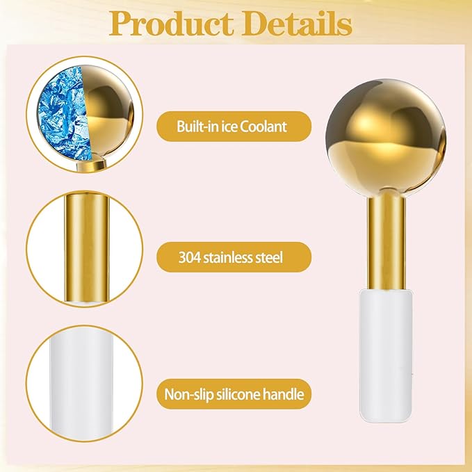 2 Pcs Ice Globes for Face & Eyes, Unbreakable Stainless Steel Cryo Sticks for Beauty Routines, Facials Cold Roller Cooling Globes for Puffiness, Wrinkles, Dark Circles, Headaches