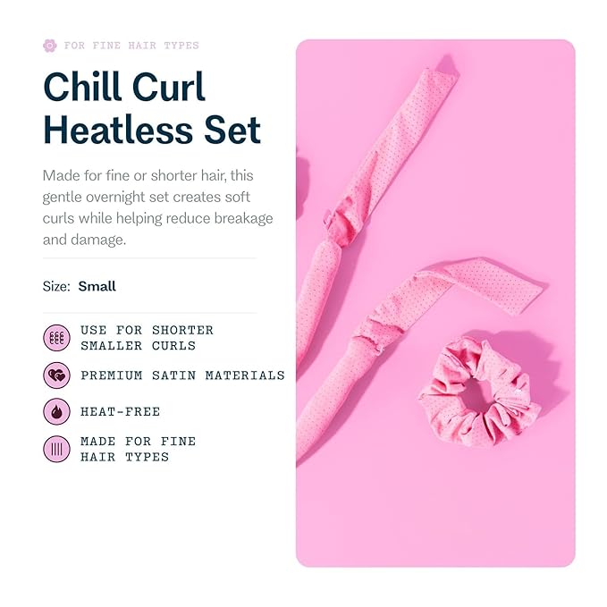 Gimme Beauty Chill Curl Heatless Styling Set - Gentle & Breatable Hair Rods for Overnight Curls - Natural Waves with a Frizz-Free Finish - Clip & Scrunchies for Secure Hold - Fine Hair, 4 Count