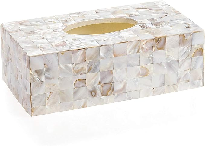 Milano Tissue Box Cover Rectangular - Decorative Tissue Box Holder Rectangular is Finished in Beautiful Mother of Pearl Shells - Durable Tissue Cover for Elegant Decor