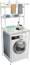 Laundry Room Storage Organizer, 3 Tier Over The Washer and Dryer Storage Shelves, Washer and Dryer Storage Rack Space Saver Standing Rack for Bathrooms, Laundry Rooms, White+Marble