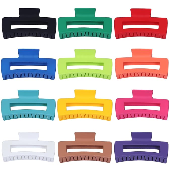 4.1 Inch Jumbo Claw Clips for Thick Hair - 12 Pcs Square Hair Accessories for Women and Girls - Dopamine