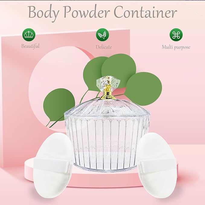 3 Pcs Body Face Plastic Powder Puff and Container Dish 3.15 inche Fluffy Soft Large Powder Puff for Women(Roman jar Shape)