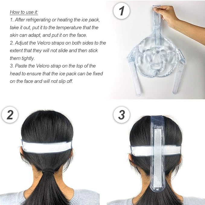 Face Ice Pack/Ice Mask for Face & TMJ Relief, Reusable Hot Cold Gel Pack for Post-Surgery Recovery, Puffy Eyes, and Swelling, Full Coverage Ice Mask (White)