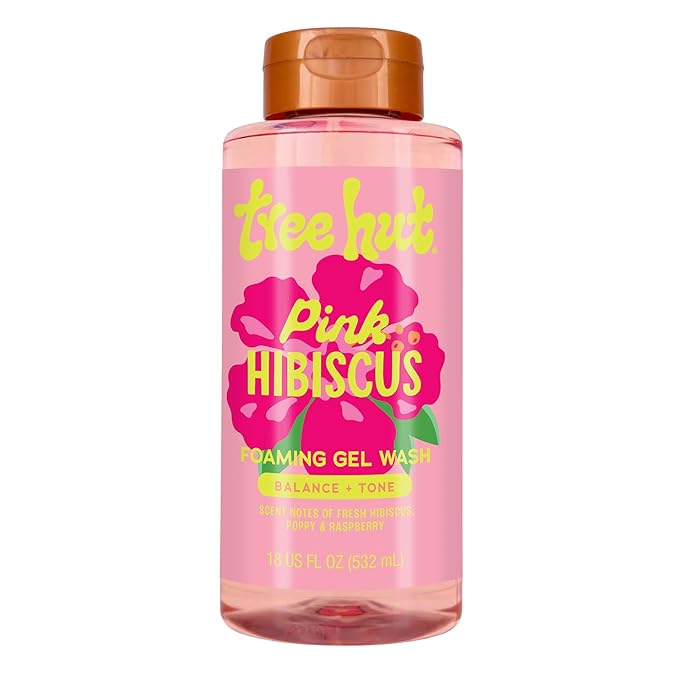 Tree Hut Pink Hibiscus Foaming Gel Wash, Hydrating & Moisturizing Body Wash with Shea Butter & Nourishing Essential Oils, Daily Cleanser for Soft Smooth Skin, 18 fl oz