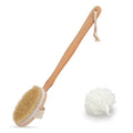 Body Brush for Bath or Shower - Dry or Wet Skin Exfoliating Long Wood Handle Back Scrubber with White Sponge