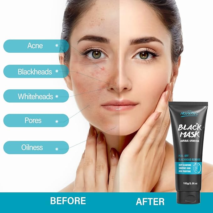POP MODERN.C Blackhead Remover Mask Bamboo Charcoal Peel Off Mask Skin Care Face Mask 3-in-1 Kit Pimple & Deep Cleansing Black Facial Mask Shrink Pore With Blackhead Remover Extractor Tools
