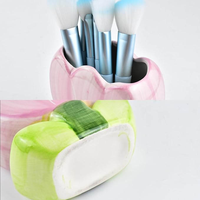 Ceramic Tulip Cosmetic Storage Box, Desktop Organizers Make Up Brush Storage Stand Desktop Storage Box for Brush,Pencil,Art Supplies, Painting Brush (Light Purple)