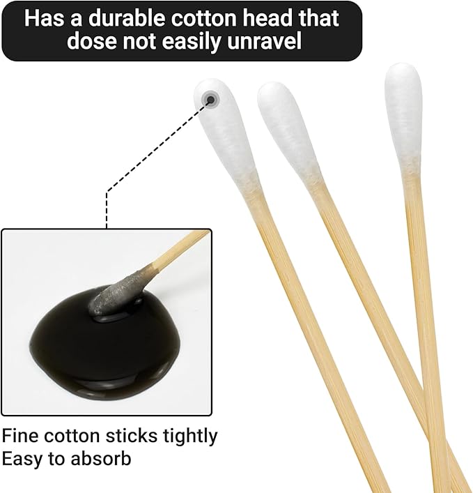 500/1000 Count 6'' Long Round/Pointed Cotton Swabs Durable Stem, Lint- Free Gun Cleaning Swabs Pure Cotton Tips for Gun Maintenance, Makeup, Pet Care, Equipment (Detailed Work)