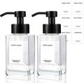 Foaming Soap Dispenser 2 Pack, 12oz/350ml Glass Foaming Hand Soap Dispenser Set with Stainless Steel Pump, Square Refillable Foam Pump Bottles for Bathroom&Kitchen,Includes 6 Labels