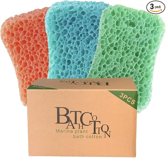 Bath Sponge 3-Pack – Soft Exfoliating Shower Sponges for Deep Cleaning, Durable Body Sponge Set for Adults in Orange, Blue & Green