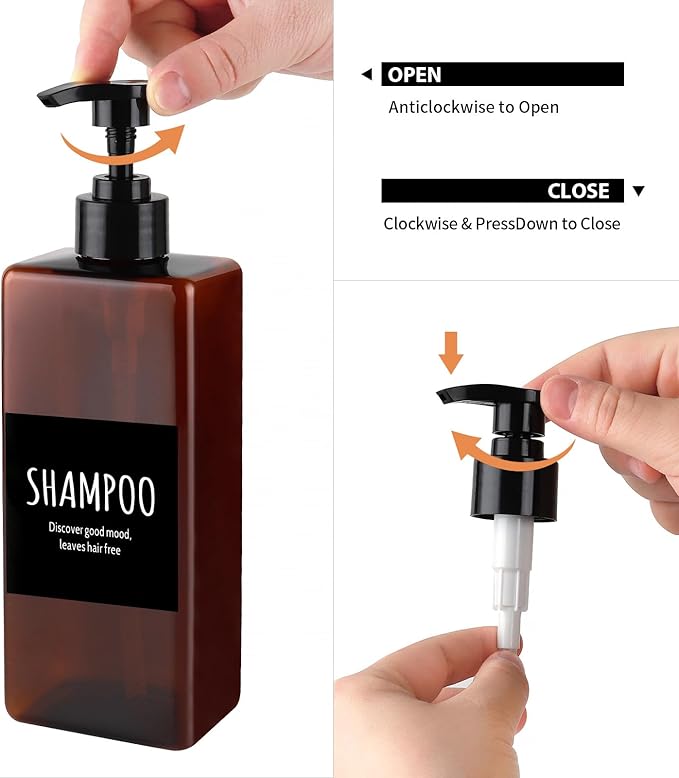 Shampoo and Conditioner Dispenser - Shower Shampoo Dispenser - 16.9 oz Soap Dispenser Set, 3 Black Plastic Bottles