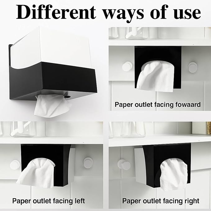 Geelin 2 Pcs Tissue Box Holder Wall Mount Acrylic Dispenses Tissue Box Shelf Gloves Wipes Paper Napkins Organizer Upward or Downward for Kitchen Bathroom Office Rv (Black)