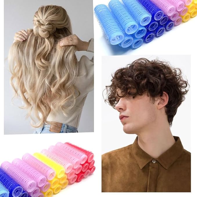 ZMD 18Pcs Self Grip Small Hair Curlers, Plastic Heatless Salon Dressing Rollers DIY Curly Hair Accessories for Women Girls Short Medium Hair (0.8 x 2.4 Inch)