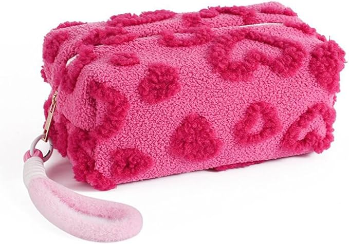 SxoSyo Makeup Bag for Women Cosmetic Bags Large Make up Brushes Pouch Travel Toiletry Purse Zipper Storage Organizer for Gifts (heart, rose pink)