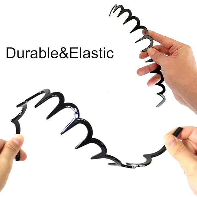 8 PCS Fashion Effortless Plastic Headbands with Teeth Comb Black Skinny Headbands No Slip Hair Accessories Bands for Women Men Teen Girls, Lacquered Black