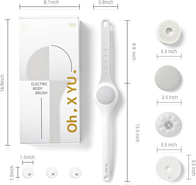 Electric Body Brush Back Scrubber for Shower, Waterproof Long Dual Handle Power Body Scrubber with 3 Heads, Bath Brush & 2 Speeds, for Cleansing, Exfoliating and Massaging Skin, Milk White