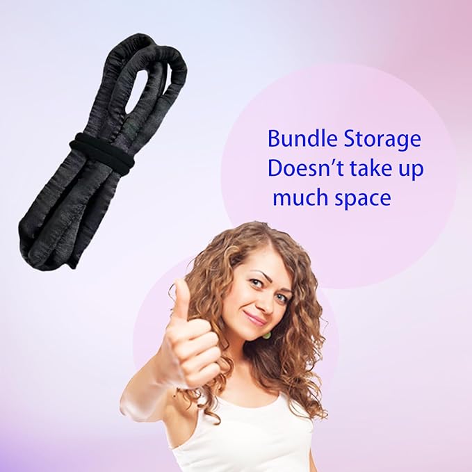 Heatless Curling Rod Headband, 63inch Black Long Heatless Curls Headband, Soft Hair Curlers to Sleep In (Black Thick)