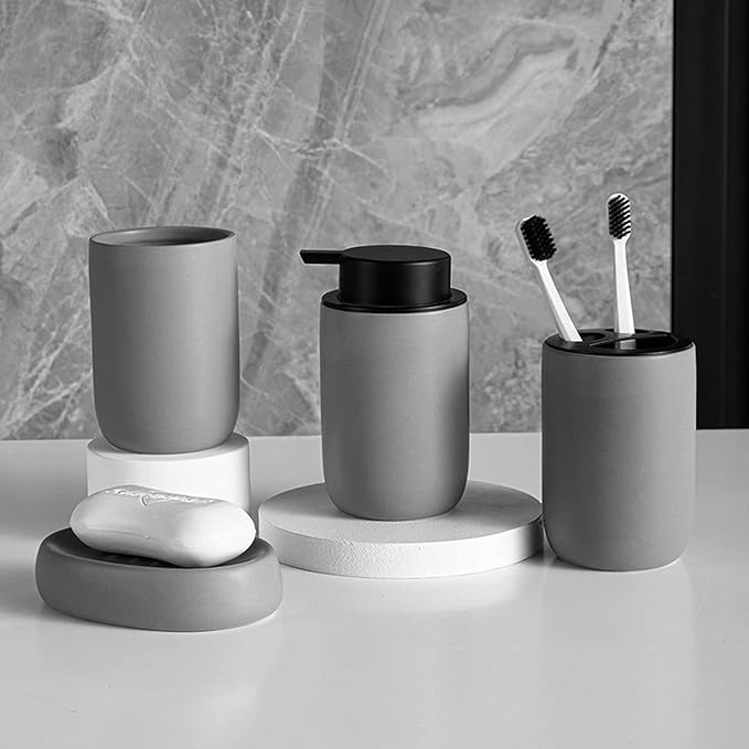 rejomiik Foaming Soap Dispenser Thick Ceramic Foam Hand Soap Dispenser for Bathroom or Kitchen Sink, Liquid Pump Bottles for Hand soap, Body Wash, Grey
