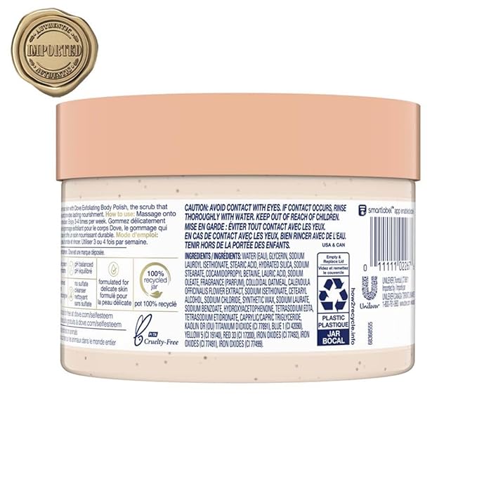 Dove Exfoliating Body Polish Scrub for Silky Skin Oatmeal & Calendula Oil Body Scrub Exfoliates & Gives Lasting Nourishment 10.5 oz