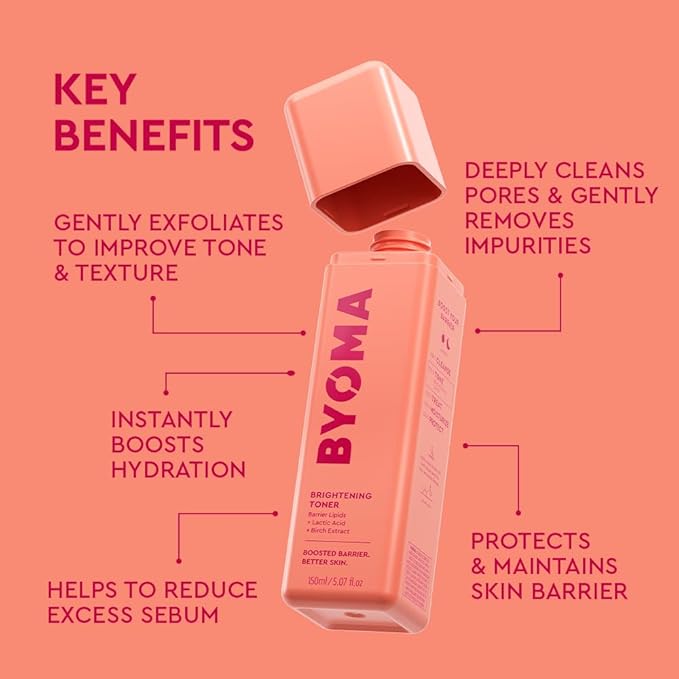 BYOMA Brightening Toner - Gently Exfoliating & Hydrating Facial Treatment with Lipids & Lactic Acid - Alcohol-Free for Barrier Repair - 5.07 Fl. Oz