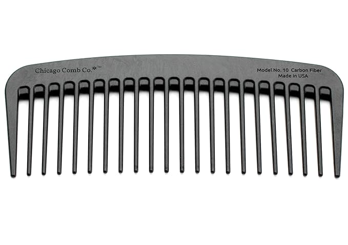 Chicago Comb Model 10 Carbon Fiber, Compact Wide-Tooth Comb, Made in USA, Anti-Static, 5 Inches (12.7 cm) Long