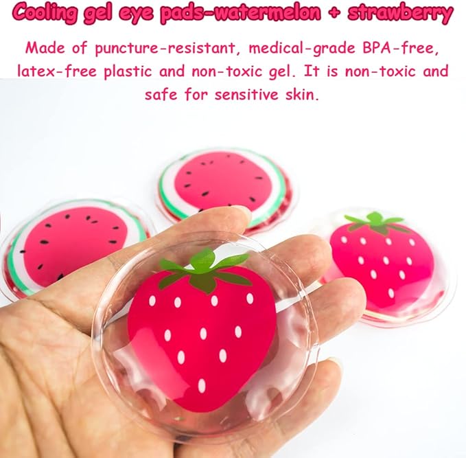 Hot and Cold Eye Pads，Reusable Eye Patches - Soothing, Revitalizing, Puffiness, Refresh, Relieves Stress, Relax, Relieves Puffiness and Tension(2 Watermelons + 2 strawberrys)