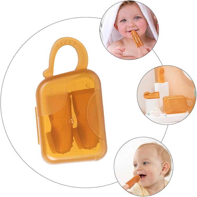 Silicone Finger Toothbrush for Oral Cleaning Brush with Double-Sided Design and Gum Massage Bumps Grip Teething Brush for Healthy Gums and Travel Storage