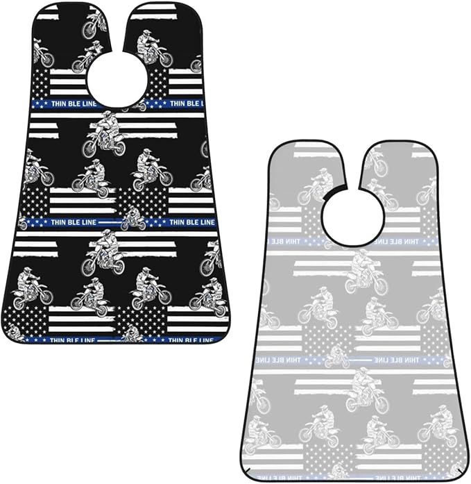 Beard Apron Hair Catcher, Thin Blue Line American Flag Motorcycle Dirt Bike Shave Bib, Waterproof Non-Stick Shaving Bib, Trimming Grooming Tool for Dad Men Anniversary