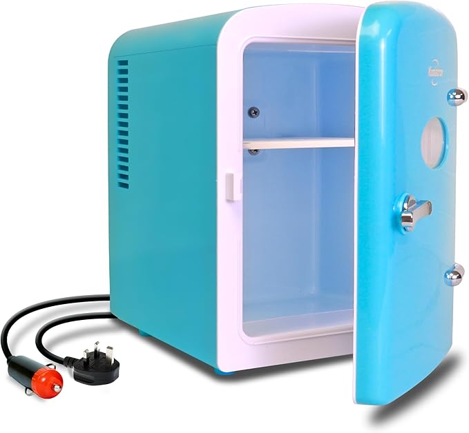 Koolatron Retro Mini Fridge 4 Liter Green Portable Refrigerator for Bedroom Office Dorm Skincare Table Top Beverage Cooler Travel Bottle Warmer Kimchi Fridge Car Outdoor Patio 6 Can Capacity