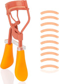 Eyelash Curler with Pads, Lash Curler with 10 Extra Silicone Replacement Pads, Comfortable Grip for Effortless Curling – Eyelashes for The Perfect Eye Contour (Honeydew Orange)