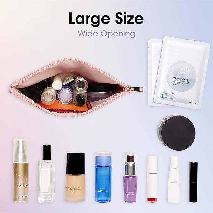 Wandering Nature Makeup Bag Small Cosmetic Bag for Purse 2 Pack Small Make Up Pouch Vegan Leather Cute Travel Pouch with Zipper for Women, Pink