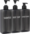 Segbeauty 16.9oz Black Shampoo and Conditioner Dispenser, 3pcs Refillable Plastic Empty Body Lotion Soap Dispenser Liquid Hand Gel Container for Bathroom, 500ml Pre-Printed Large Pump Bottles Kitchen